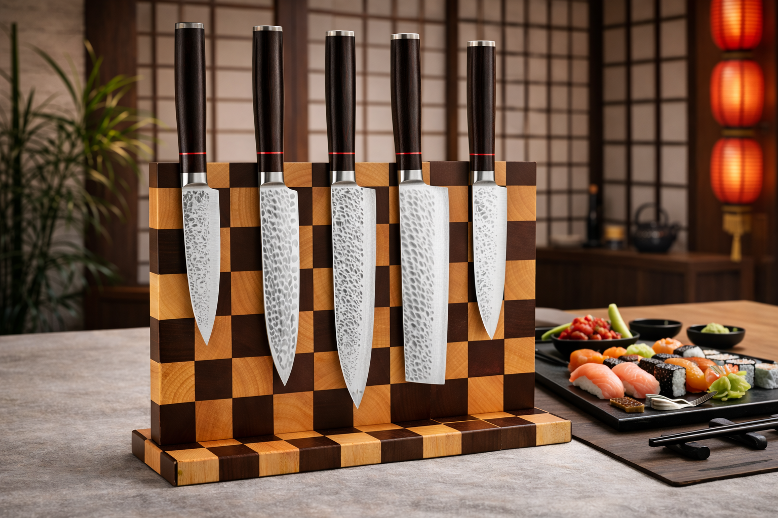 Porte-couteau magnétique en bois d’acacia